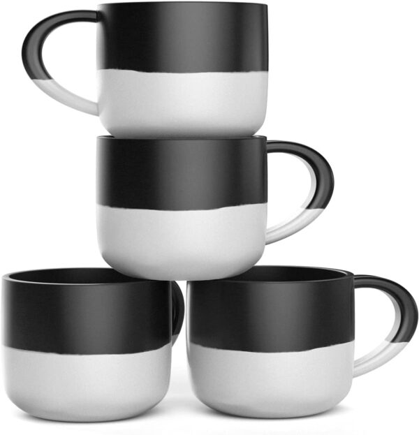 Francois et Mimi Set of 4 Jumbo 18oz Wide-mouth Soup & Cereal Ceramic Coffee Mugs (Black and White)