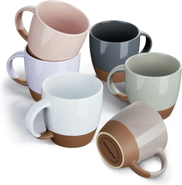 Ceramic Coffee Mugs Set of 6, 16oz Coffee Cups with Handle, Large Latte Mug, Big Mug for Women, Men, Great for Tea, Cocoa or Hot Chocolate, Microwave Safe, Modern, Unique Style for Any Kitchen