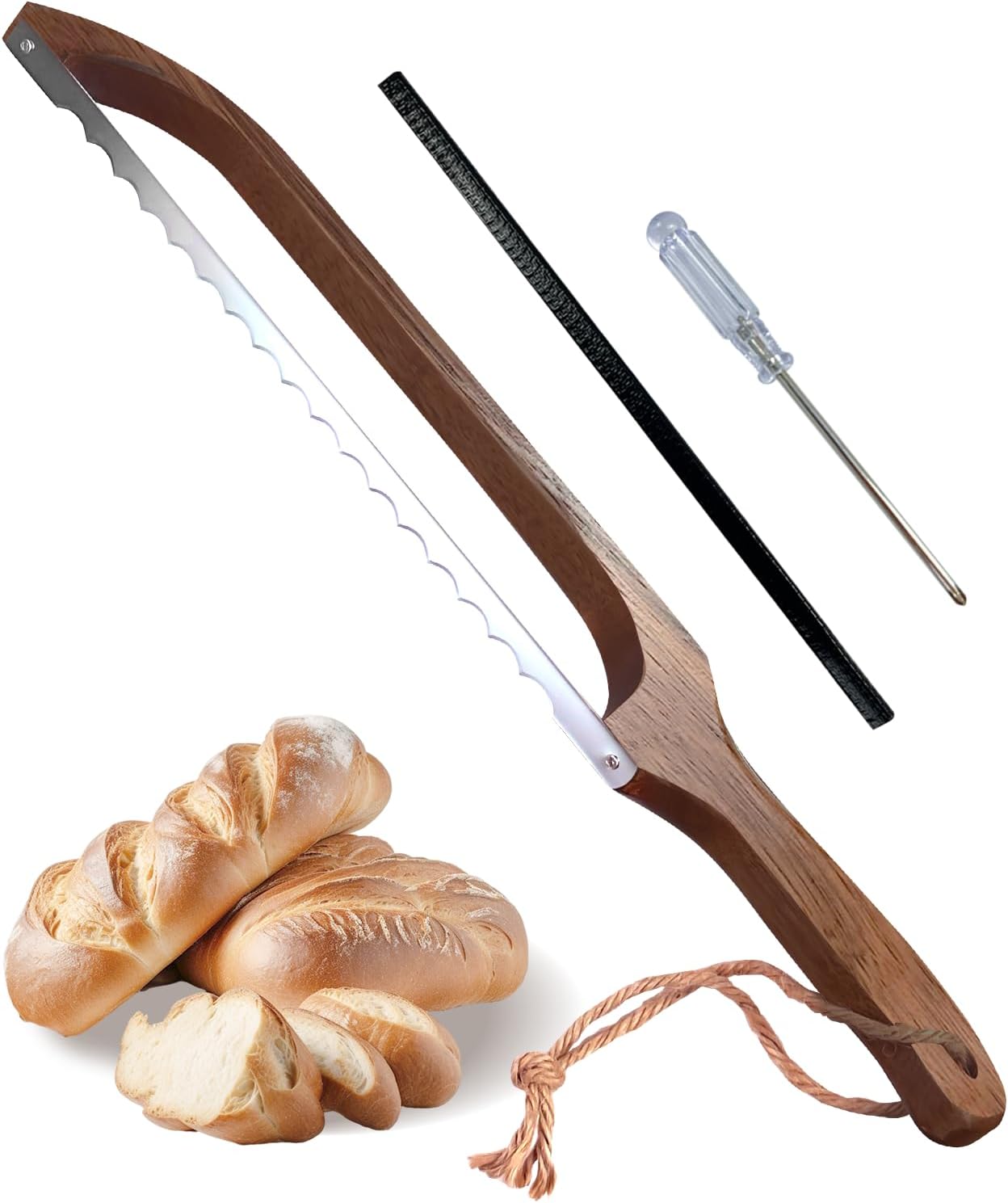 Sourdough Bread Knife for Slicing, Wooden Bread Slicer Bow Saw Cutter for Homemade Easy Cutting,Sourdough Knives Baking Supplies (Dark Brown)