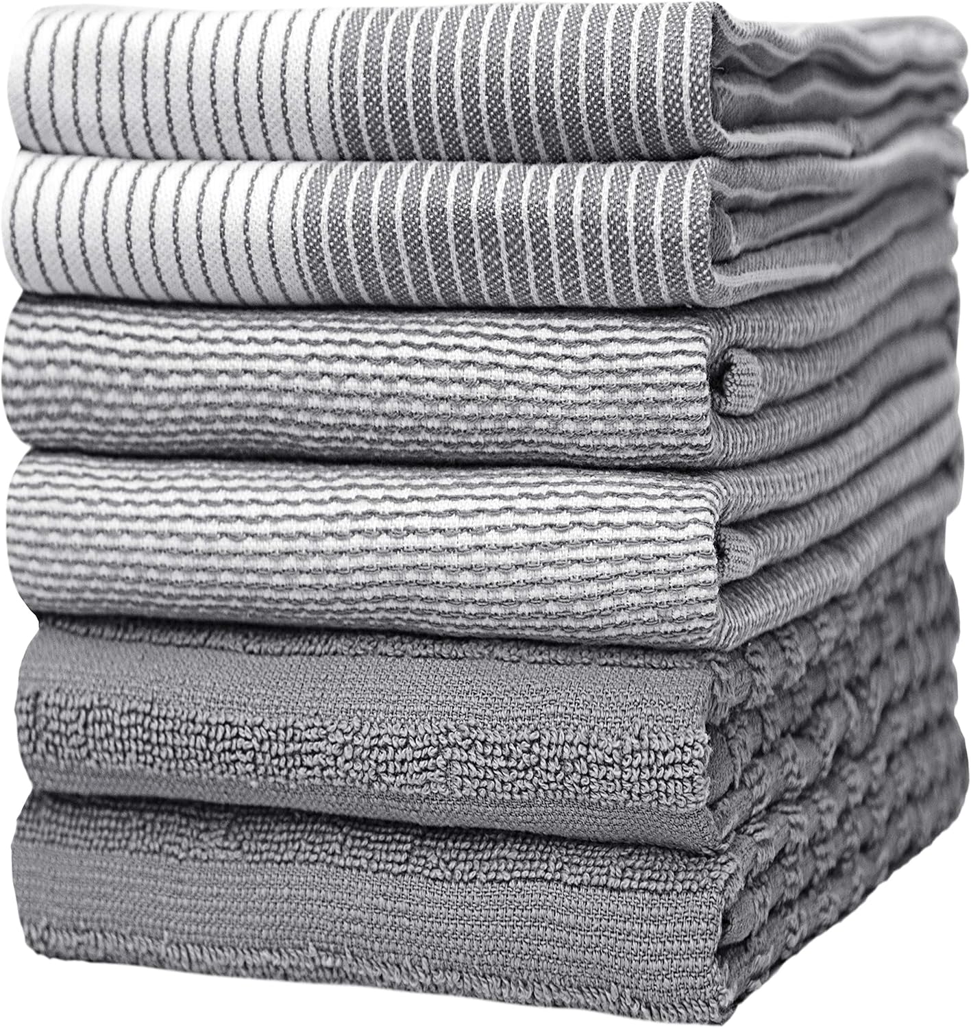 Bumble Kitchen Hand Towels – Bulk Set of 6 – Luxe, Soft, Durable Ring Spun Cotton with 3 Different Textures – Extra Large 20 x 28 in Size – Comes in Aqua Blue and Grey Packs (Grey)