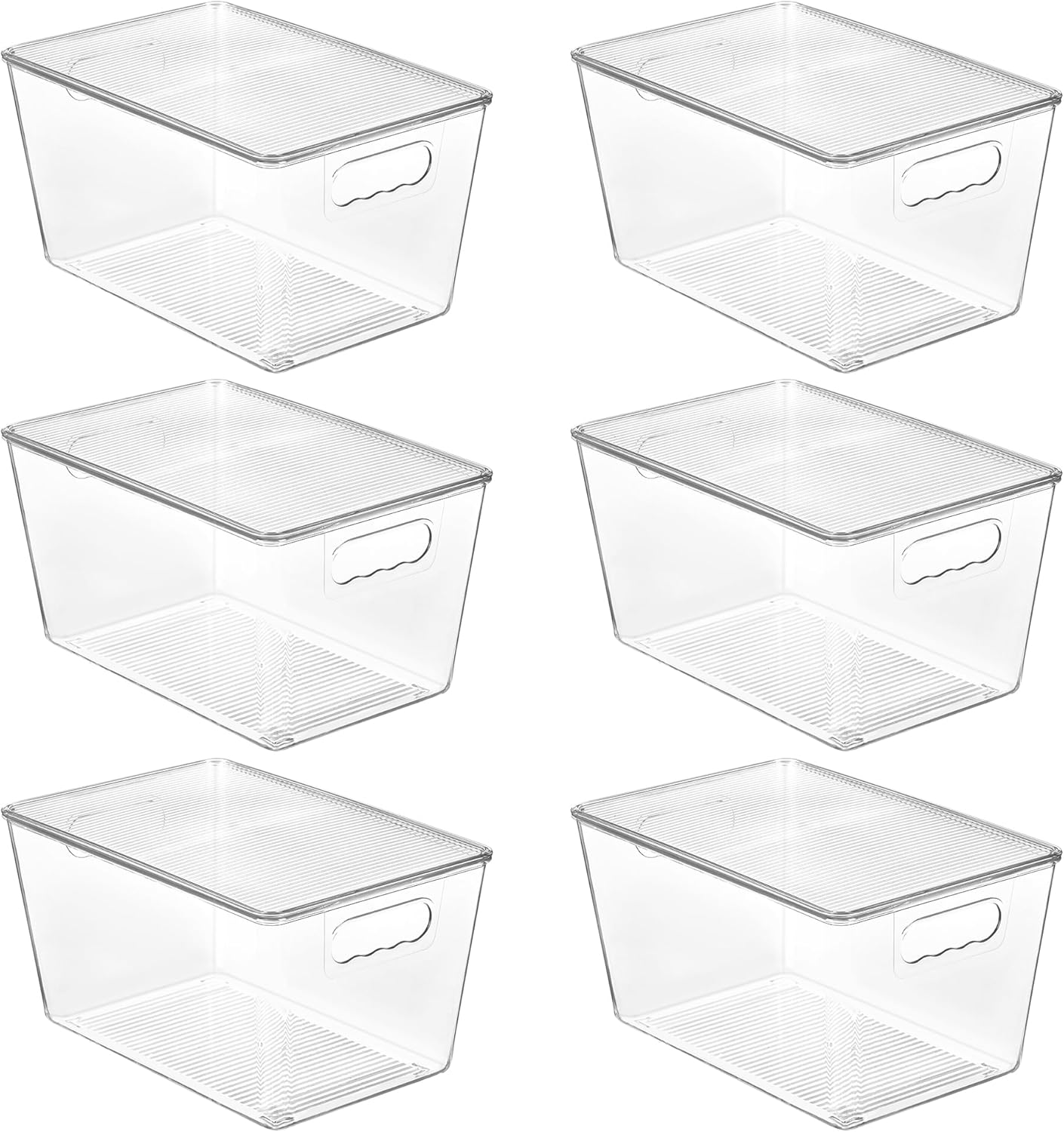 Vtopmart Clear Plastic Storage Bins, 6 PCS Pantry Organizer Bins with Handle for Refrigerator, Fridge, Cabinet, Kitchen, Countertops, Cupboard, Freezer Organization, with Lids, L