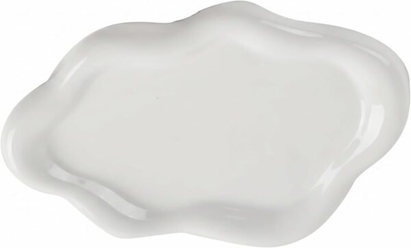 Trinket Tray Ceramic Jewellery Dish Chubby Shape Aesthetic Ring And Necklace Organiser For Bedside Table Perfume Holder And Home Vanity Room Decor 19.5cm x 13.5cm (white)