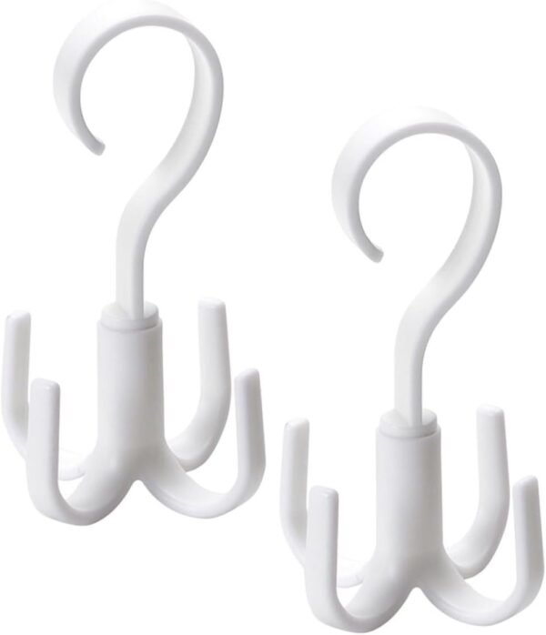 2pcs Rotating Hook Ps Hanging Rack for Belts Ties Scarves | White Finish, Four-claw Design, Home and Closet Use, Space-saving Hanging Helper for Necklaces and Bags