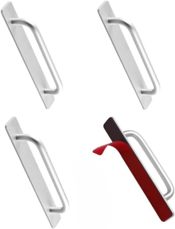 Instant Cabinet Drawer Pulls,4 Pcs Aluminum Alloy Adhesive Cabinet Handles - Stick on Handles Push Pull Door Handle Sliding Door Handle for Kitchen Bathroom Closet Wardrobe