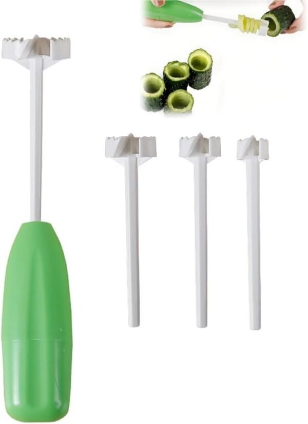 4 Piece Vegetable and Fruit Corer Tool Set, Multi-Size Corers with Comfort Grip Handle for Potatoes, Apples, Zucchinis, Easy Use Kitchen Utensil for Effortless Cooking Prep (White + Green)