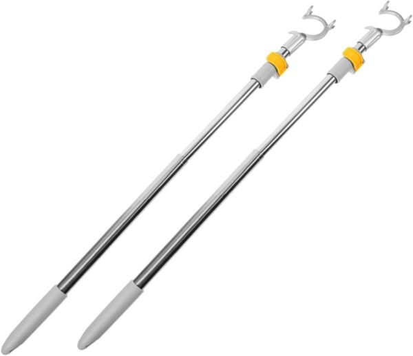 2pcs Telescopic Clothes Reach Stick, Extendable Stainless Steel Garment Pole with Locking Fork Head, Adjustable Closet Helper for High Reach Areas