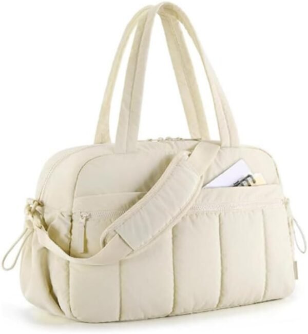Gym Bag for Women, Duffle Bag for Travel with Wet Pocket, Lightweight Carry on Weekender Duffel Handbag (White)