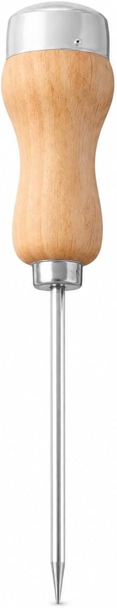 Pick Tool 8.07 Inch Stainless Steel Needle, Wooden Handle for Bar | Sharp stainless steel breaker with wooden grip for freezer, cocktails, iced coffee, kitchen, bar and camping