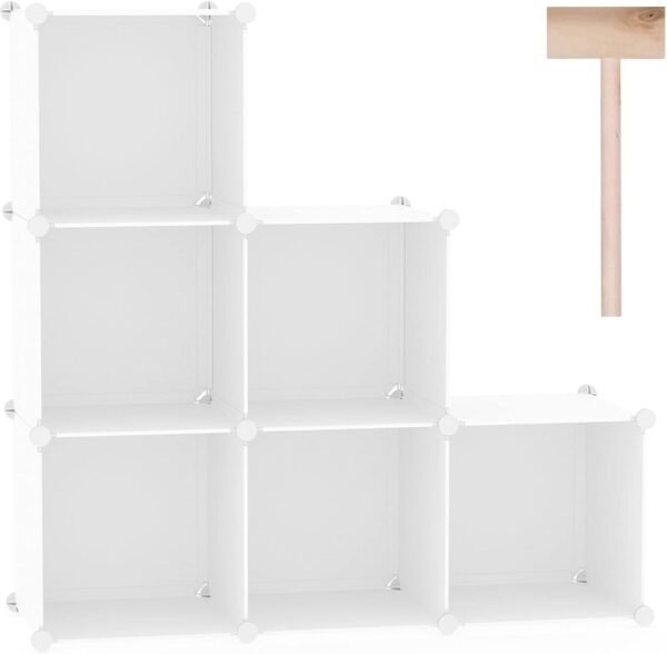 Cube Storage Organizer, 6-Cube Closet Storage Shelves, Milky | DIY Plastic Cabinet Modular Bookshelf Stackable Closet Organizer Shelf for Bedroom, Living Room