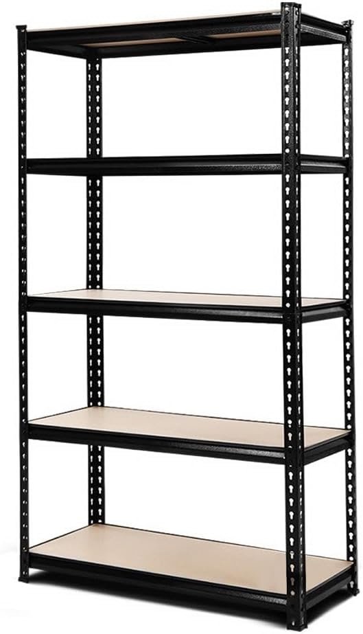 Garage Shelving Unit 0.9 x 1.8m 5 Tier 200kg Shelf Black Steel Frame | Single garage shelving unit, 0.9 x 1.8m per unit, 5-tier adjustable shelf layout, 200kg capacity per shelf, Black steel frame