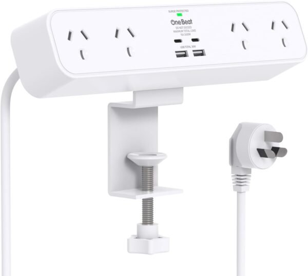 Beat PD 30W Desk Clamp Power Board USB C,Fast Charging Station,4 Outlets with 4USB Ports(2USB C), Desktop Mounted Power Board Surge Protected,1.5M Extension Cord for Desk Accessories Home Office