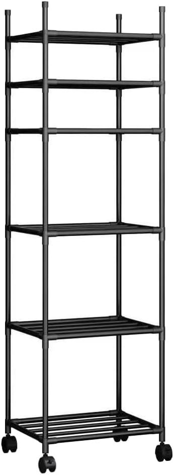 Shelving Unit, 42x 32 x 165 cm, 6 Tier Tall Narrow Shelving Unit with Wheels and Anti-Slip Feet, Kitchen Shelf