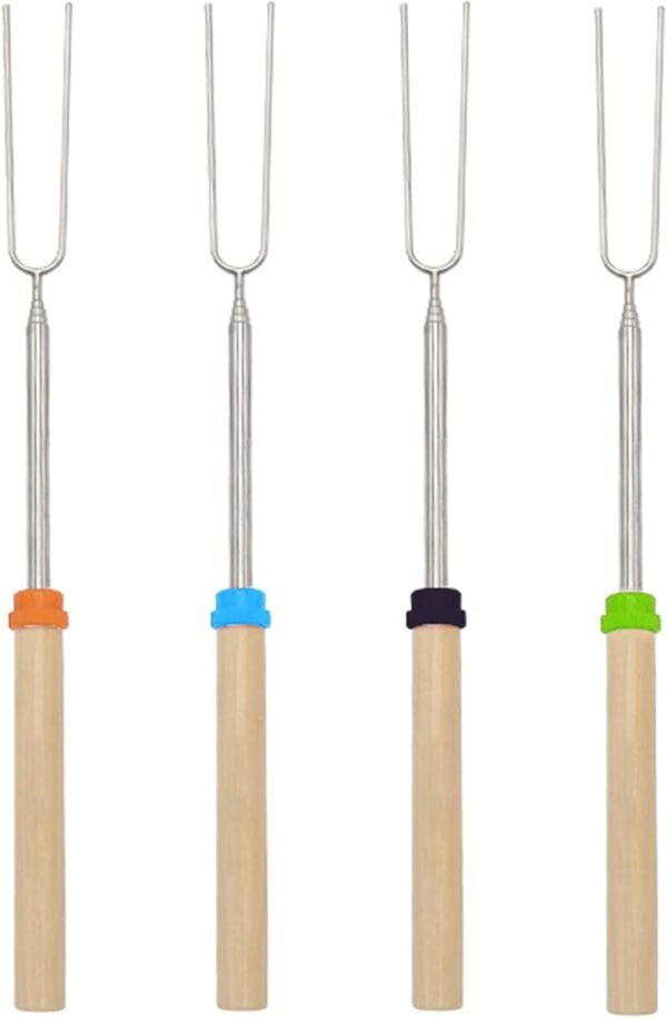 Marshmallow Roasting Sticks, Extra-Long Scalable Smores Skewers for Campfire, Fire Pit, BBQ & Hot Dog - Stainless Steel Extendable Forks for Outdoor Cooking, Camping Picnics (4PCS)