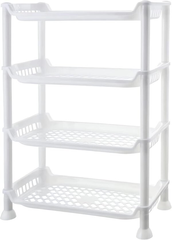 4 Tier Plastic Storage Rack, 47.5x34x17.5 cm, Ventilated Utility Shelves, Home Multi-Purpose Organization for Kitchen, Bathroom, Bedroom A368 (A White)