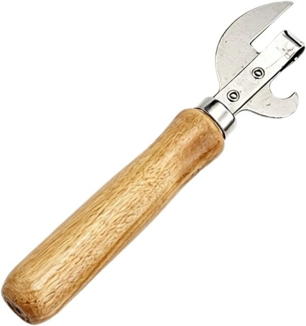 Stainless‑Steel Side‑Cut Can Opener with Ergonomic Wood Handle, Kitchen, Camping & Emergency Prep Tool
