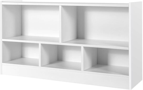 2-Tier Bookcase, 5 Cube Wood Storage Cube Bookshelf, Floor Standing Display Storage Shelf with Non-Slip Foot Pads, Home Decor Furniture for Home Office (White)