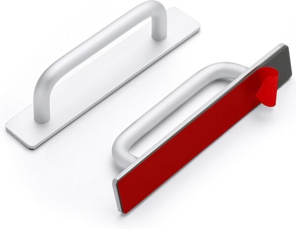 4 Pack Adhesive Handles Self Stick Instant Cabinet Handles 5.83" Stick on Cabinet Handles Drawer Push Pull Handles Helper Sliding Screen Door Handles for Sliding Closet Window Wardrobe - Silver