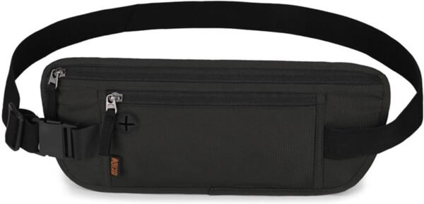 Travel Wallet with RFID Blocking - Waterproof Money Belt for Passport, Cards & Cash - Hidden Waist Bag for Travel Security(Black)