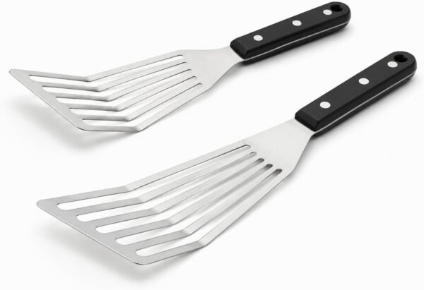 Stainless Steel Slotted Spatula Set – Professional Fish Turner & Grill Spatula for BBQ, Eggs, Pancakes & Steak – Flexible Thin Blade Kitchen Turner with Heat Resistant Handle – Heavy Duty Cooking