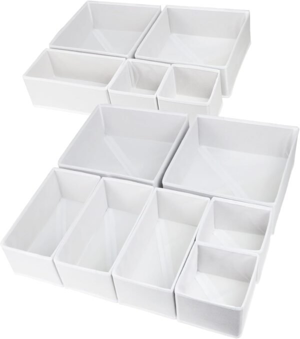 12 Pack Drawer Organizers, Drawer Dividers Storage Bins, Foldable Drawer Organizers for Clothing, Cloth Clothes Drawer Organizer for Underwear,Folded Clothes,Baby Clothing,Socks,Bra,Towels,Ties