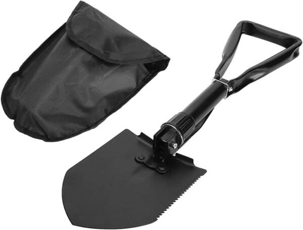 Multifunctional Folding Engineer Shovel with Pickaxe & Saw, 18.5in Carbon Steel Outdoor Survival Tool for Camping, Fishing, Gardening, Car Emergency Rescue Use