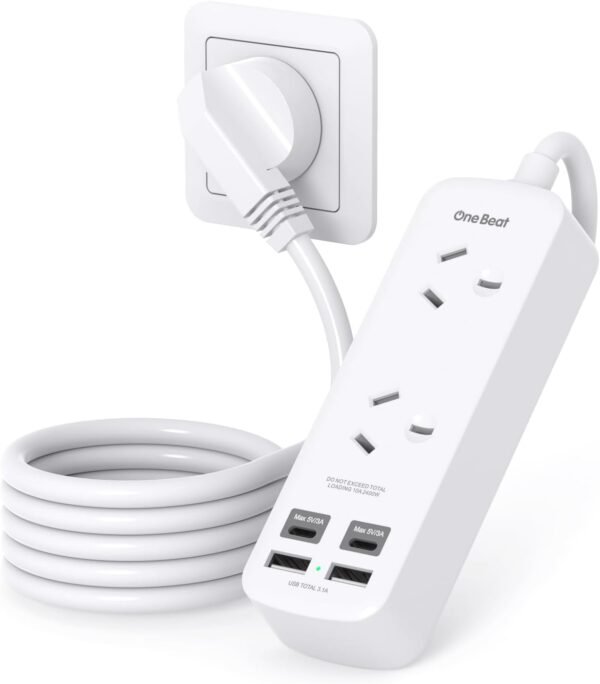 Beat Power Board with USB C,Power Strip with 2 Outlets 4 USB Ports (2USB C 2USB A),Travel Powerboard with 1.2M Extension Cord,Non Surge Protector for Cruise Ship,Home,Office,Travel Accessories