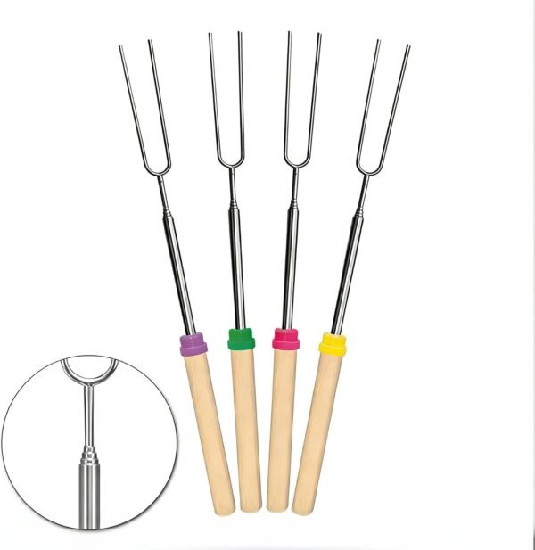 Extension-Style Skewer Set - Can be Extended to 32 inches, Suitable for Camping Campfires and Outdoor barbecues, Equipped with Metal skewers, Used for BBQ preparations (4)