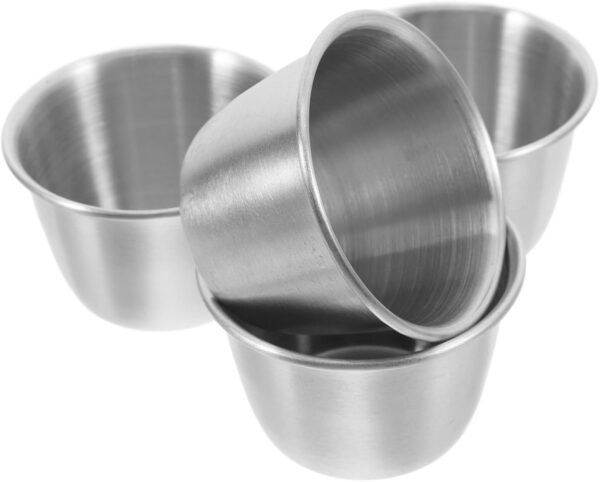 Sauce Cups round Dipping Bowls Condiment Containers 4 Pcs Stainless Steel Rust-proof and Safe to Use for Restaurant and Home Serving