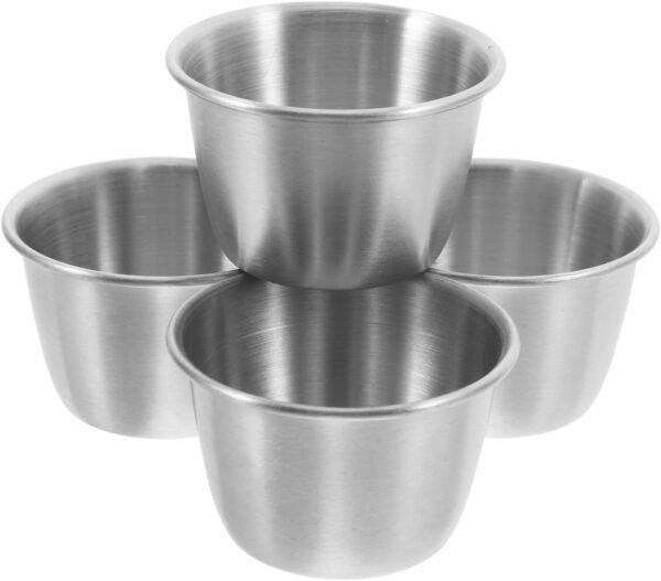 Stainless Steel Small Dipping Sauce Cups 304 Metal Condiment Bowls for Kitchen Salad Tomato Sauce 4pcs Set Home Cooking