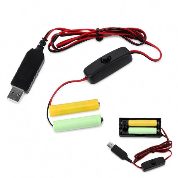 Battery Eliminator with Switch, USB to 3V Dummy Battery Cable | Replaces 2 Batteries for Compatible Toys, LED Lights, Clocks and Small Devices, with On/Off Switch and 1 m USB Cord