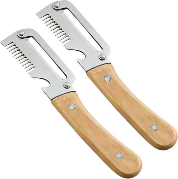 2pcs Multifunctional Vegetable Peeler with Wooden Handle & Bottle Opener, 3 in1 Stainless Steel Shredder, Kitchen Tool for Kitchen Prep, Camping Potato Pumpkin Papaya Peeling and Shredding Scallions