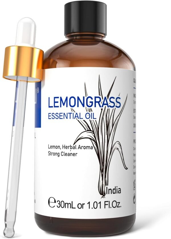 Lemongrass Essential Oil for Diffuser, Skin Care & Aromatherapy | Ideal for Outdoor Protection, Massage, Home Cleaning, Versatile DIY & All-Round Room Scent - 30mL / 1.01 fl oz