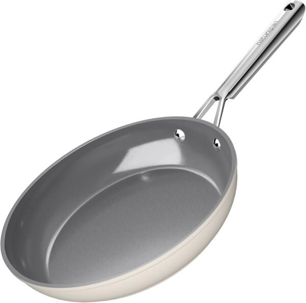Nonstick Frying Pan Skillet 28cm, Diamond Titanium Ceramic Coating, PFAS & PFOA Free, Induction Compatible, Dishwasher & Oven Safe with Stay Cool Handle, Beige