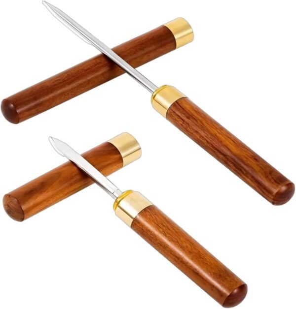 Stainless Steel Ice Pick Set, 2 Pack, Wooden Handle with Safety Cover, Heavy Duty Ice Breaker for Home Bar, Kitchen, Picnics and Camping