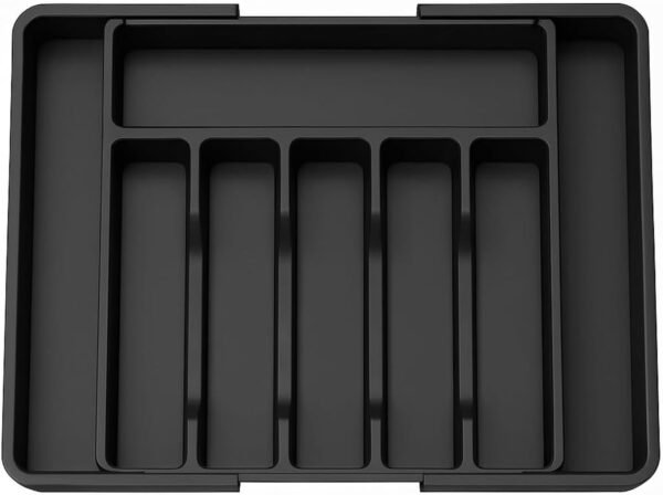 Expandable Adjustable Cutlery Drawer Organiser 33 x 57cm- Large Kitchen Drawer Organiser Insert for Utensils, Spoons, Forks, Knives - Expandable Tray/Silverware Storage Fits Standard/Wide Drawers
