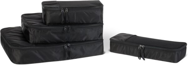 Essentials 4-Piece Packing Cubes Travel Accessories Set, Luggage Organiser with Double Zip, Mesh Top, 100% Polyester, Small/Medium/Large/Slim, Black (Previously Basics)