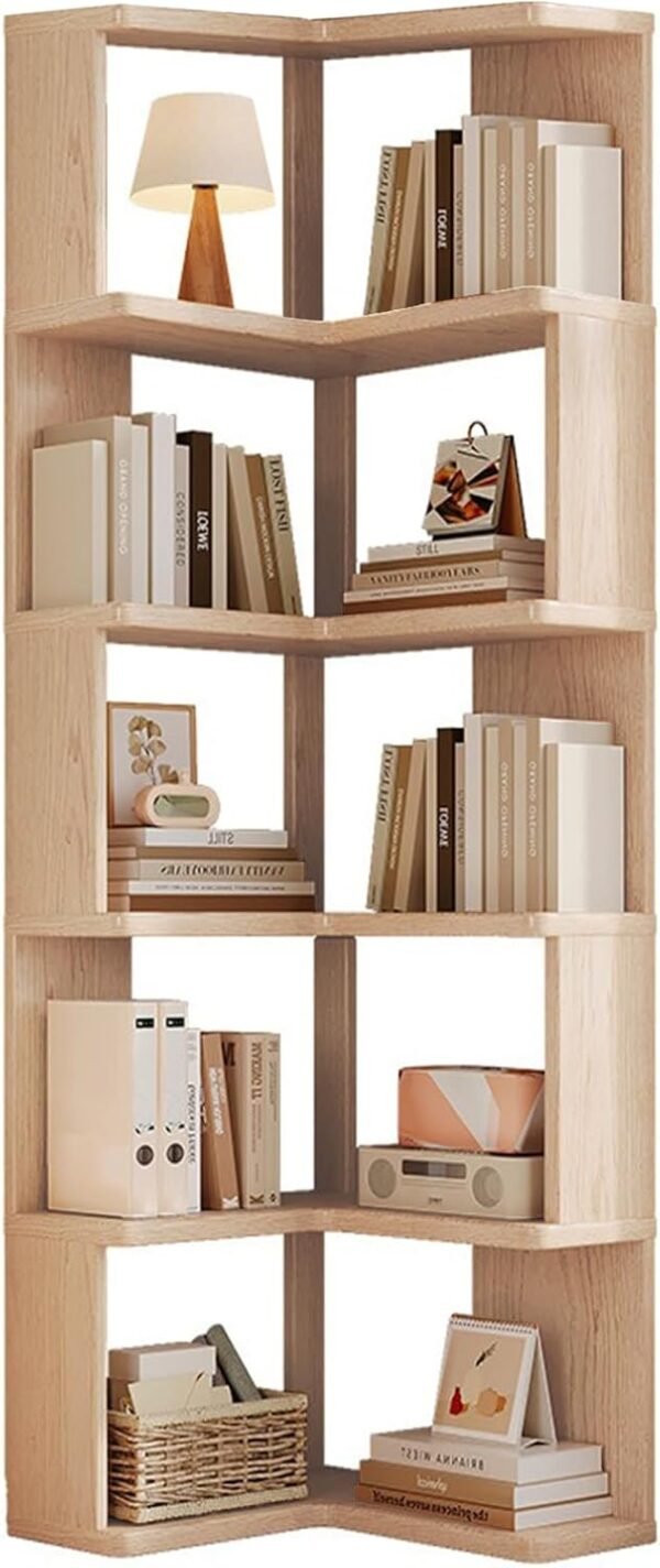 Bookshelf 5 Tier, Corner Shelf Stand, Wooden Bookcase with Open Shelves | Real Solid Wood, Storage Standing Shelf Unit for Living Room, Home Office, Bedroom, Dimensions: 15.7"L x 15.7"W x 63.8"H