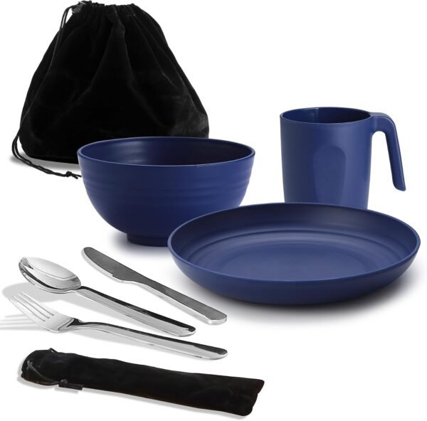 Camping Utensils, Reanea Camping Mess Kit for Travel, Camping, Picnic, Outdoor, Camping Gear Include Knife, Spoon, Fork Cutlery Set, Cup, Bowl, Plate, Camping Essentials for 1