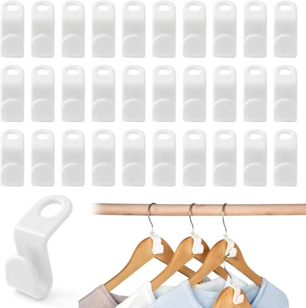 100 PCS Multi-Purpose Clothes Hanger Connector Hooks, Space Saving Hangers for Closet & Wardrobe Organization, Durable Plastic Hanger Hook for College Dorm, Storage & Travel, Hanger Extenders (White)