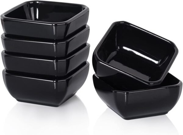 3 Oz Ceramic Dip Bowls Set- Delling Black Dipping Sauce Bowls/Dishes for Tomato Sauce, Soy, BBQ and Other Party Dinner-Chip and Serving Bowls Set - Set of 6