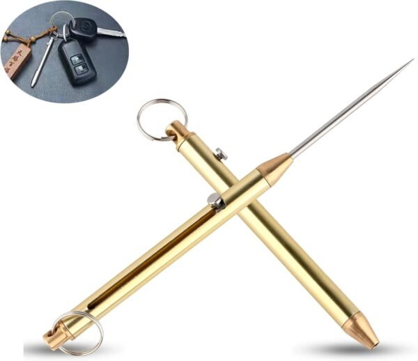 2 Pieces Portable Titanium Toothpicks Telescopic Keychain Toothpicks Metal Pocket Toothpick with Protective Holder Reusable Toothpicks for Picnic Camping Traveling (Gold)