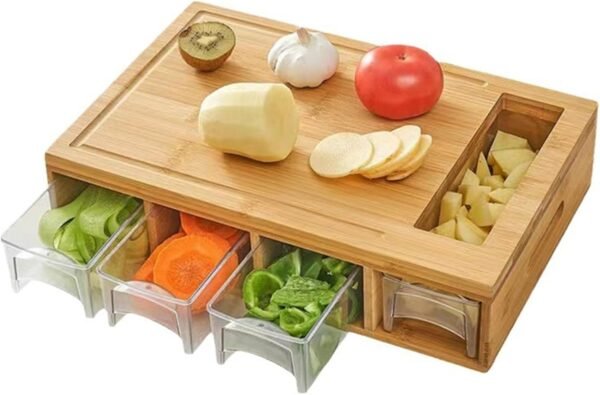 Board with Containers, 4 Graters and Phone Stand Prep Set | Slice and slide ingredients into covered tubs, with interchangeable graters for cleaner meal prep and compact storage