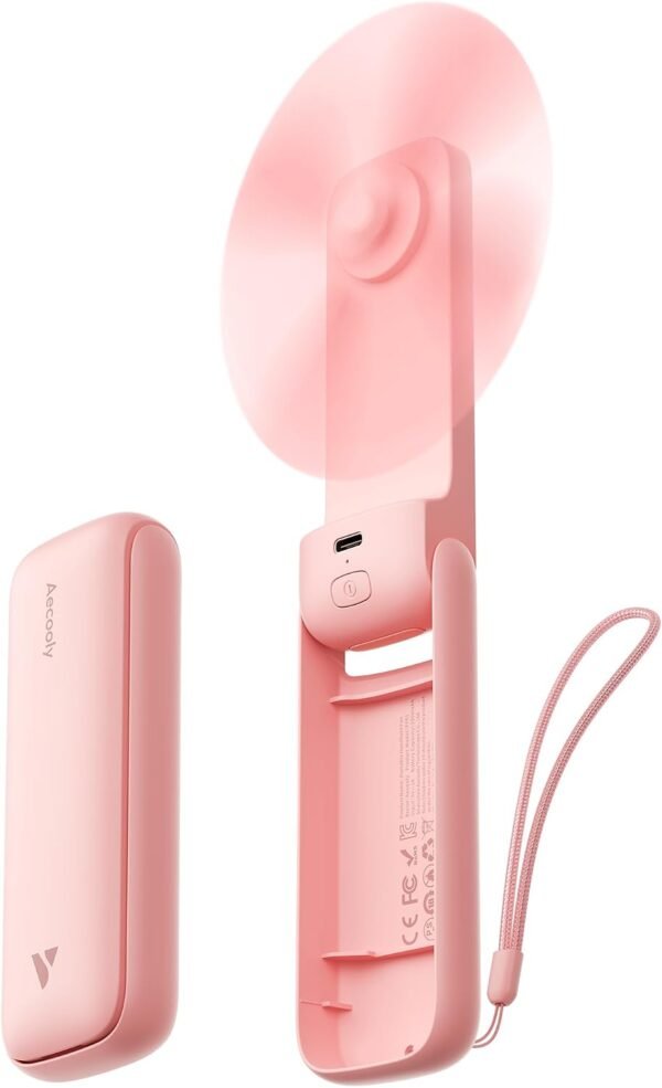 Slim Portable Fan, Mini Handheld Fan USB Rechargeable Personal Fan | [24H Max Cooling Time], Small Hand Fan Foldable Pocket for Summer, Concerts, Travel Essentials, Gifts for Women - Pink