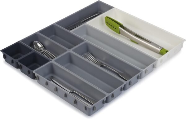 Blox 10 Piece Plastic Storage Trays Cosmetics, Stationary, Utensils Drawer Organiser, Grey