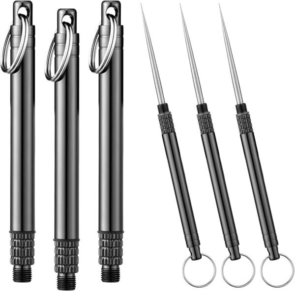 3 Pieces Portable Titanium Toothpicks, Metal Pocket Toothpick Reusable Toothpicks With Stainless Steel Toothpick Holder for Outdoor Camping, Picnic, Travel (Black)
