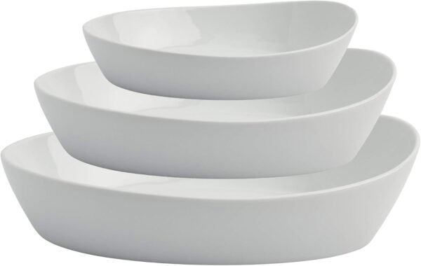 White Porcelain Chip Resistant Scratch Resistant Commercial Grade Serveware, 3 Piece Oval Serving Bowl Set