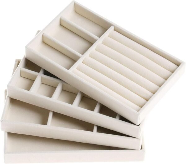Drawer Organiser Insert, Stackable Velvet Storage Tray Divider,Set of 4 Beige