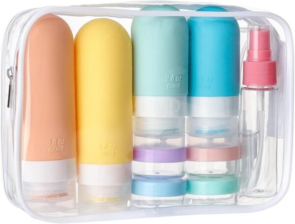 16 Pack Travel Bottles Set - Leak Proof Silicone Squeezable Containers for Toiletries, Conditioner, Shampoo, Lotion & Body Wash Accessories (16 pcs/White Pack)