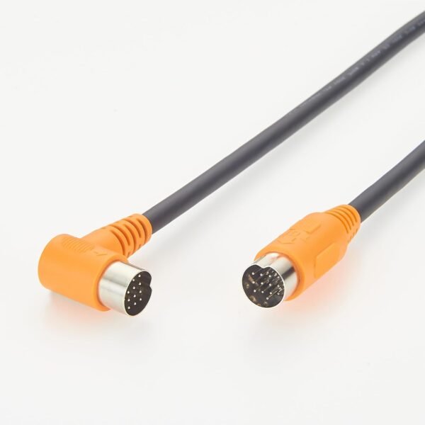 13-Pin Male-to-Male Cable, 6 ft/1.83 m, Straight to 90° Right-Angle, UL2464 24AWG 13-Core, for Industrial Control, Medical, Audio and FA Equipment, Black