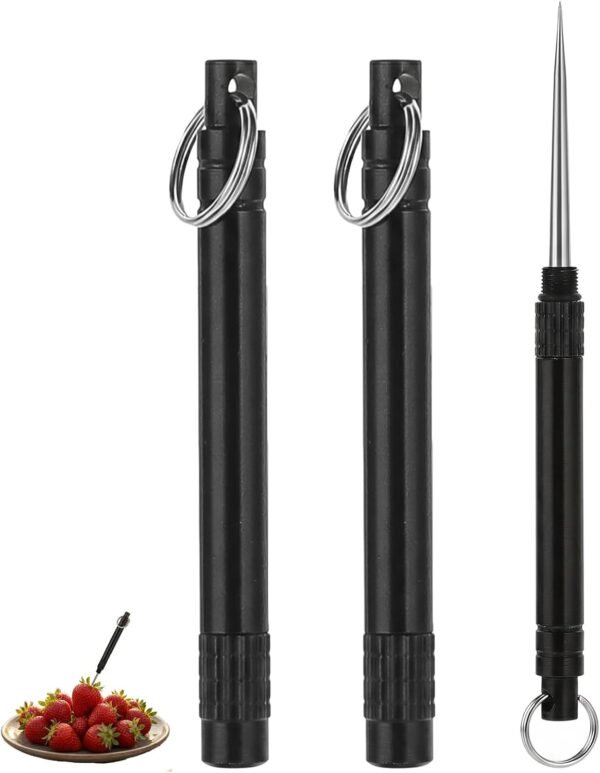 Titanium Toothpicks - 3 Pieces Portable Titanium Dental Picks Reusable with Stainless Steel Keychain Box, Mini Metal Toothpick Kit for Outdoor Camping/Picnic/Travel & Survival Gear, Black